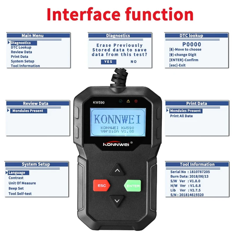 2019 диагностический инструмент KONNWEI KW590 автомобильный считыватель кодов OBD2 сканер