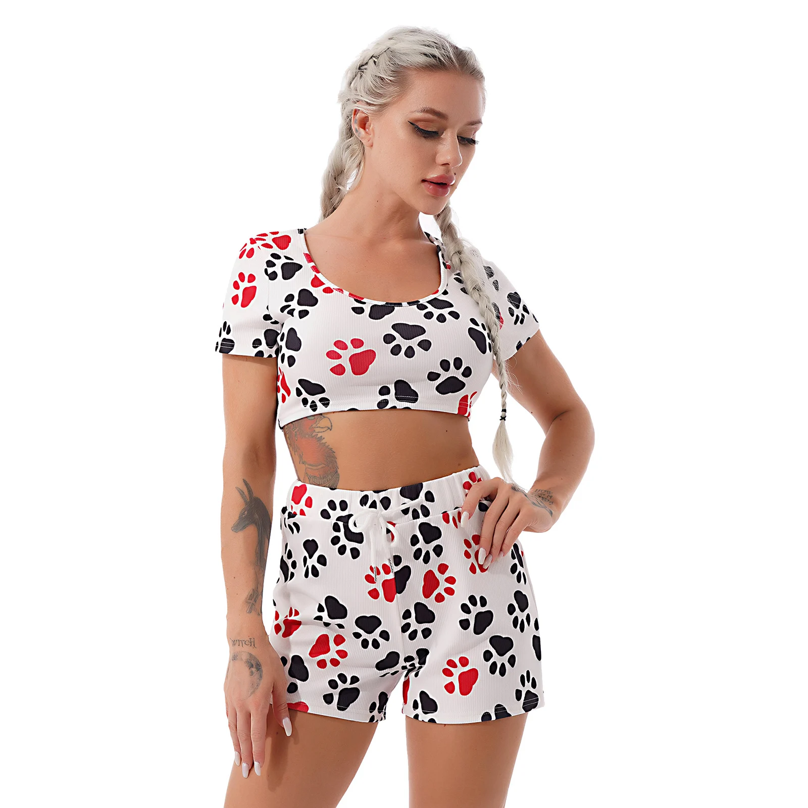 

Женский летний Повседневный Спортивный комплект, спортивный костюм для спортзала, йоги, бега, укороченная футболка из 2 предметов и шорты с высокой талией, домашняя одежда для отдыха