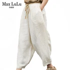 Женские льняные шаровары Max LuLu, в японском стиле, свободные, винтажные, белые, большого размера, летние, 2021