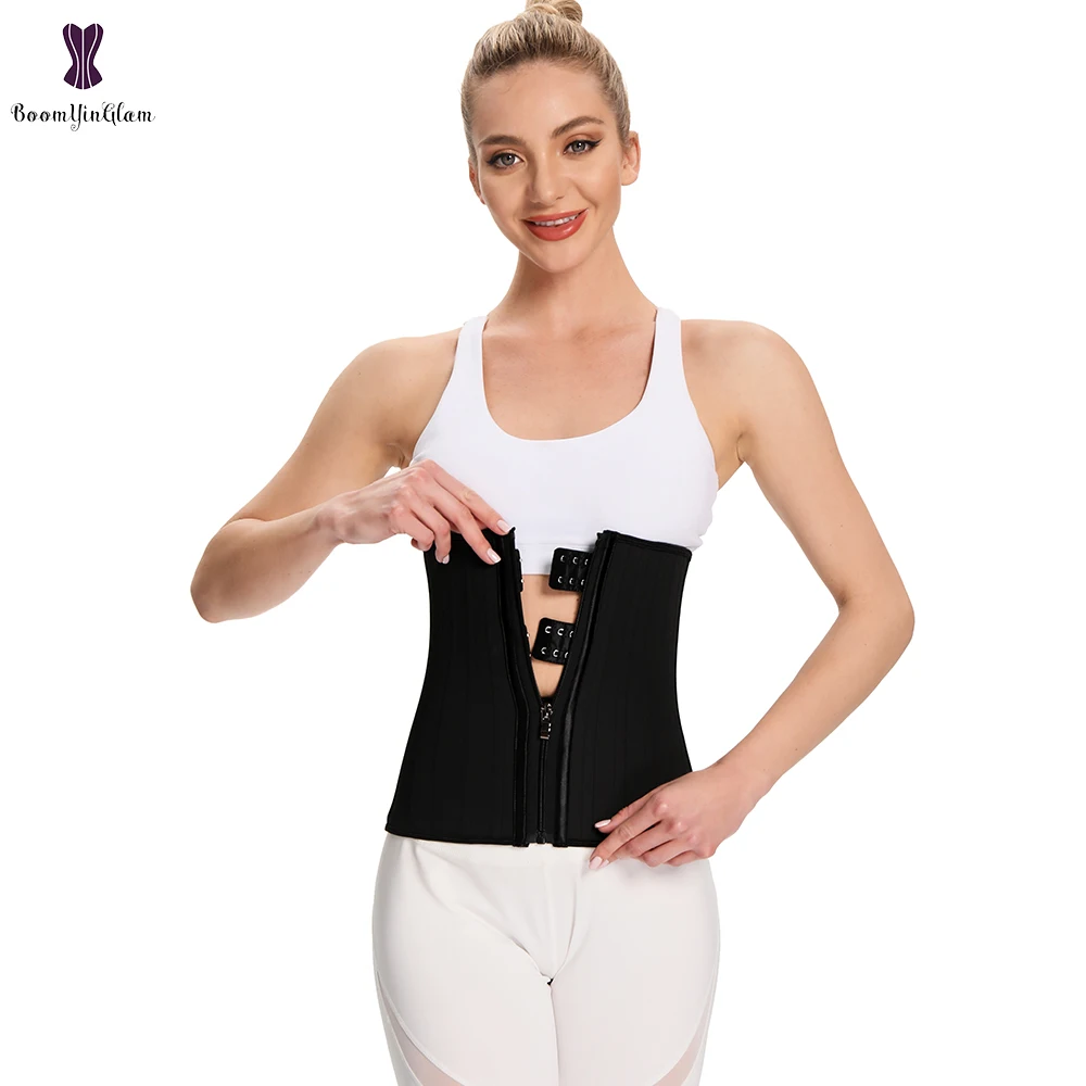 

Women Fajas Corset Zip And Hook 25 Steel Boned Latex Waist Trainer Colimbians Shape Plus Size XS-6XL #669