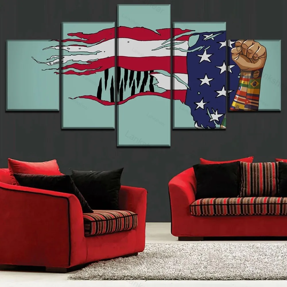 Современная картина домашний декор настенный каркас 5 шт. аниме американский