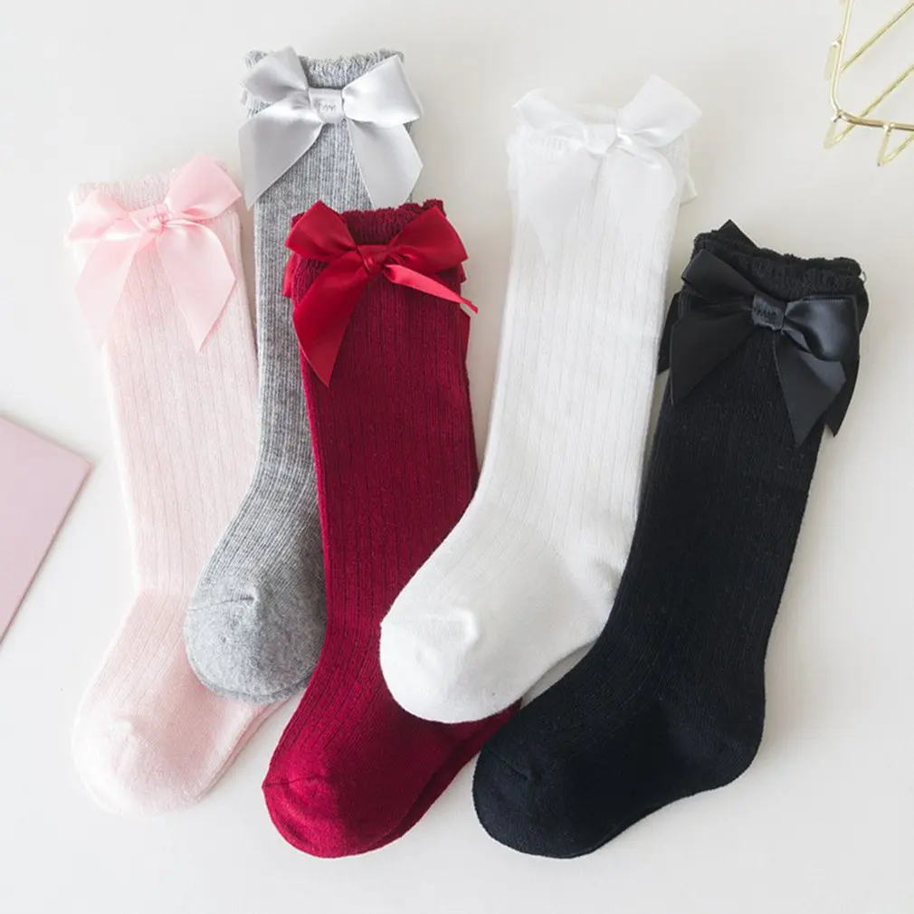 2021 Baby Girls Socks New Toddlers Girl Big Bow Knee High Long Soft Kids Bowknot 100% Cotton 0-3 Years Newborn | Детская одежда и