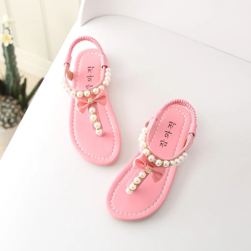 

Summer Baby Girl Sandals Summer Toddler Infant Kids Baby Girls Bowknot Pearl Princess Thong Sandals Casual Soft Beach Shoes M50#