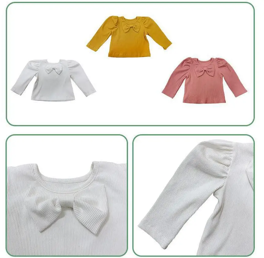

2021korean Spring And Autumn Girls Long Sleeve T-shirt Baby Newborn Tops Children Solid Fashion Sweet Bowknot Clothes Baby 0-24m