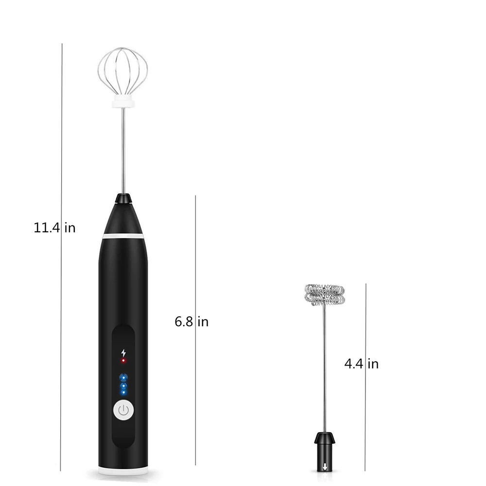 

USB Rechargeable Electric Milk Frother With 2 Whisks Handheld Foam Maker For Coffee Latte Cappuccino Hot Chocolate Durable
