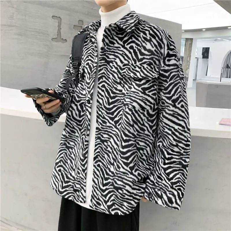 

Autumn Winter Striped Woolen Coat Men's Fashion Casual Retro Woolen Jacket Men Wild Loose Korean Short Woolen Coat Mens M-2XL