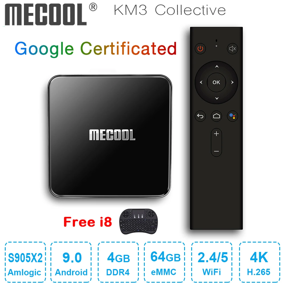 MECOOL KM3 ТВ коллективный Смарт ТВ-приставка Google Сертифицированный Android 9,0 ТВ-приставка 4 Гб DDR4 64 Гб Amlogic S905X2 2,4G 5G двойной Wifi BT4.0