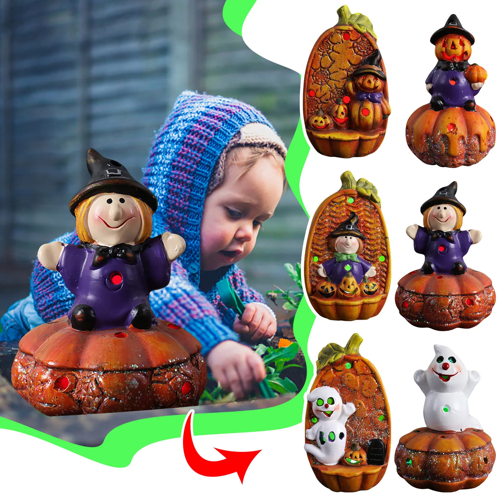 

Привидение ведьмы-тыквы на Хэллоуин со светодиодным ночником, украшение вечерние, игрушка, подарок, фигурка для дома, садовый декор, аксессу...