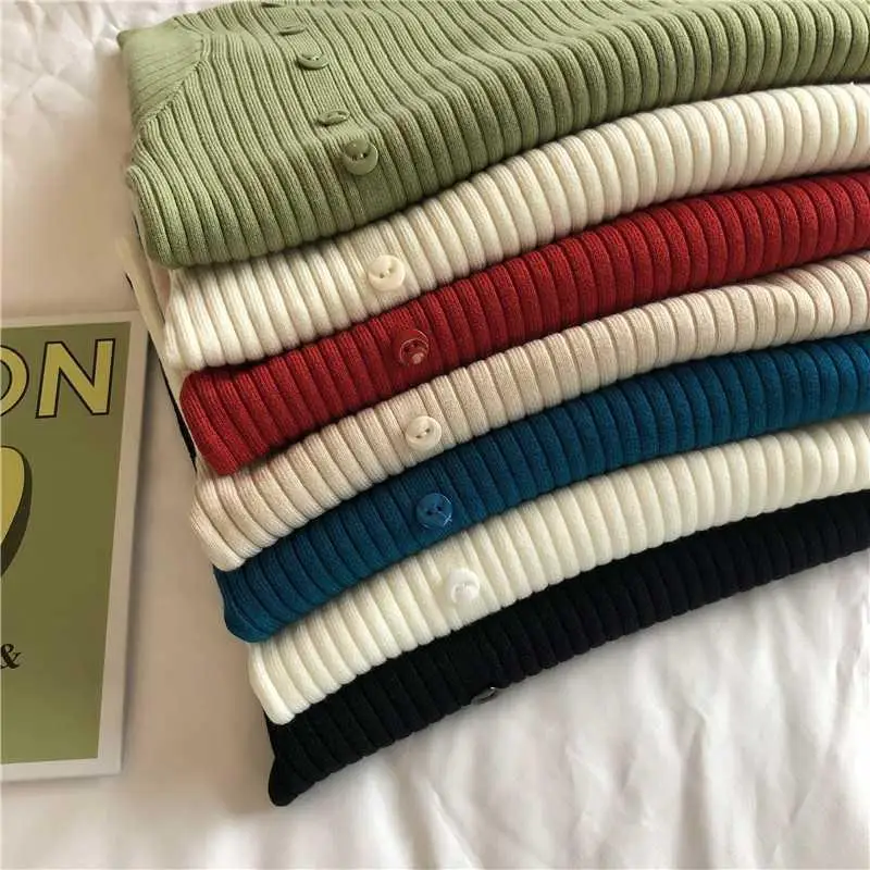 Women Long Sleeve Sweater 2021 New Autumn Winter Knitted Button Turtleneck Tops Elasticity Pullovers Ladies Sexy | Женская одежда