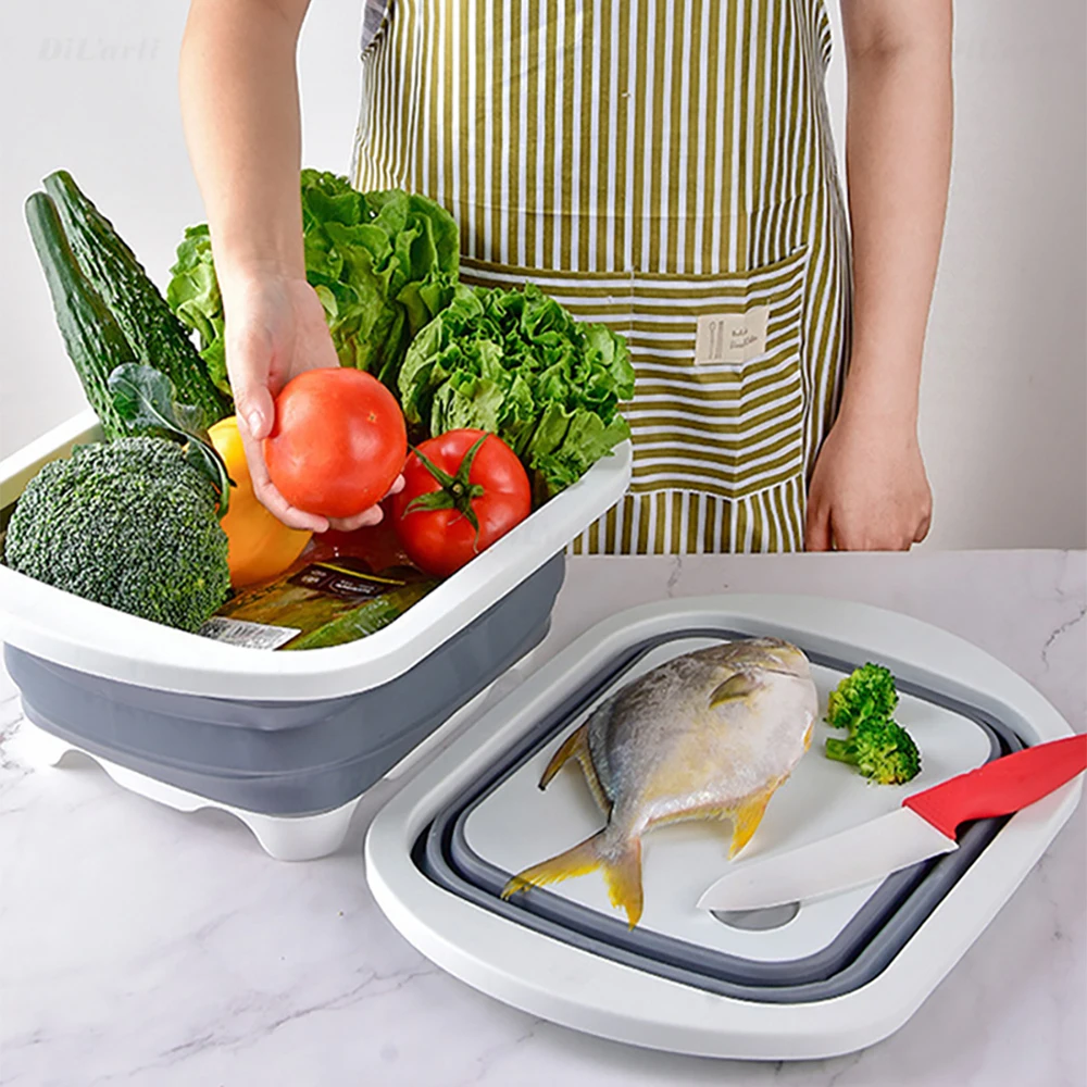 

Силиконовая сливная корзина, складная телескопическая разделочная доска, барный инструмент, кухня с ручкой, прямоугольный фильтр для мытья фруктов и овощей