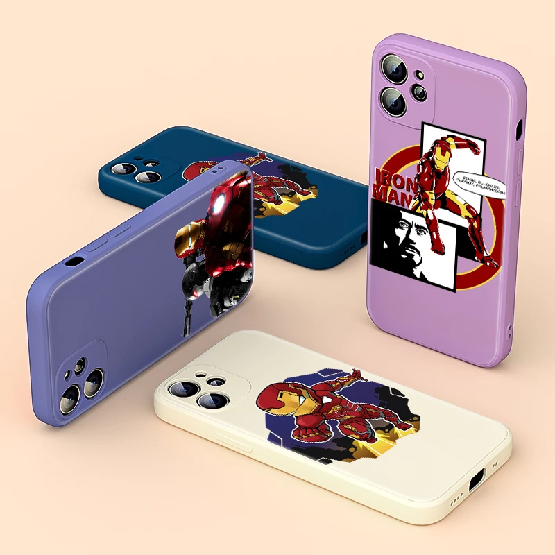 

Liquid Silicone Soft Cover Handsome Iron Man For Apple iPhone 13 12 mini 11 8 7 6 XS XR SE 2020 Pro Max Plus Phone Case