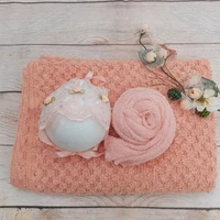 3pcslot soft photo shoot accessories 100x75cm fabric 140x30cm knit wrap with floral bonnet for newborn baby photography props