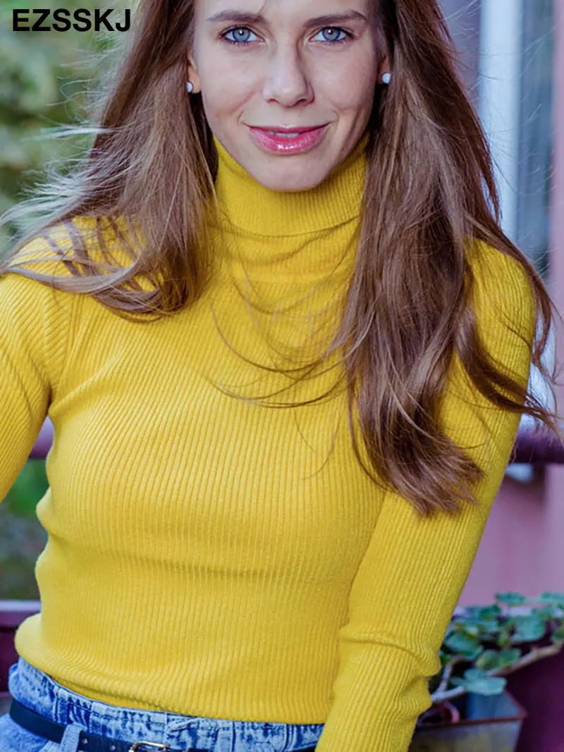 Knitted Women high neck Sweater Pullovers Turtleneck Autumn Winter Basic Sweaters Slim Fit Black | Женская одежда