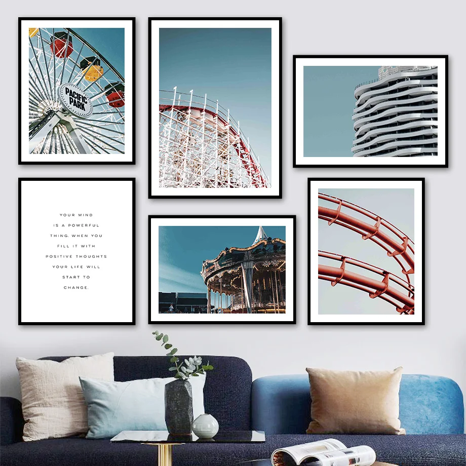 

Ferris Wheel Carrousel Amusement Park Sky Wall Art Canvas Painting Nordic Posters And Prints Wall Pictures For Living Room Decor