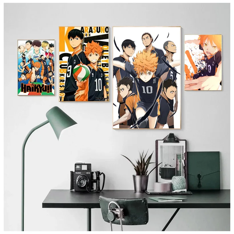 

Плакат с Аниме Haikyuu, картины для волейбола и мальчика, плакаты, настенные художественные принты, картина с белым покрытием, Современное укра...