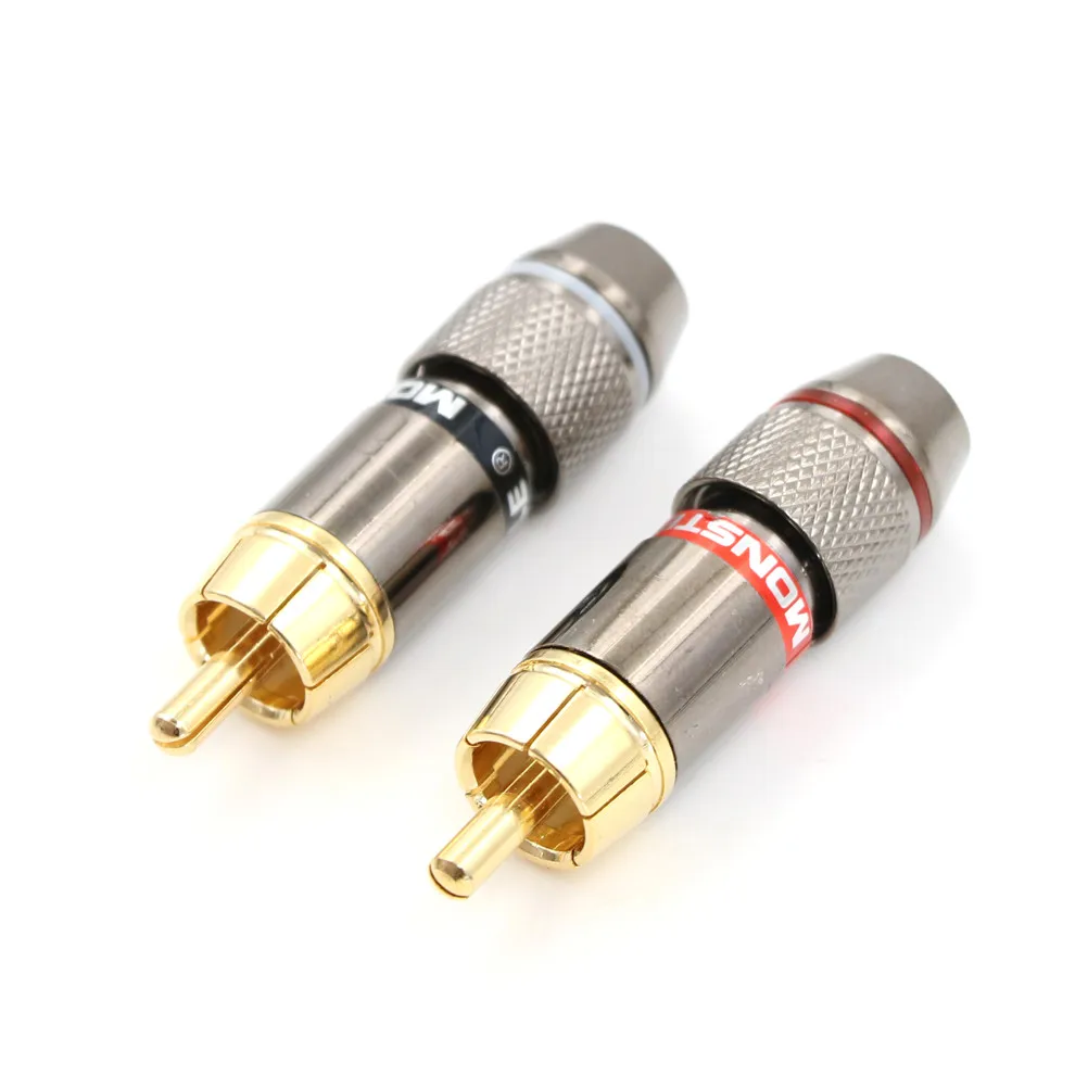 

2Pcs/1Pair New Support Cable black&red Gold Plated RCA Connector RCA male plug adapter Video/Audio Wire Connector