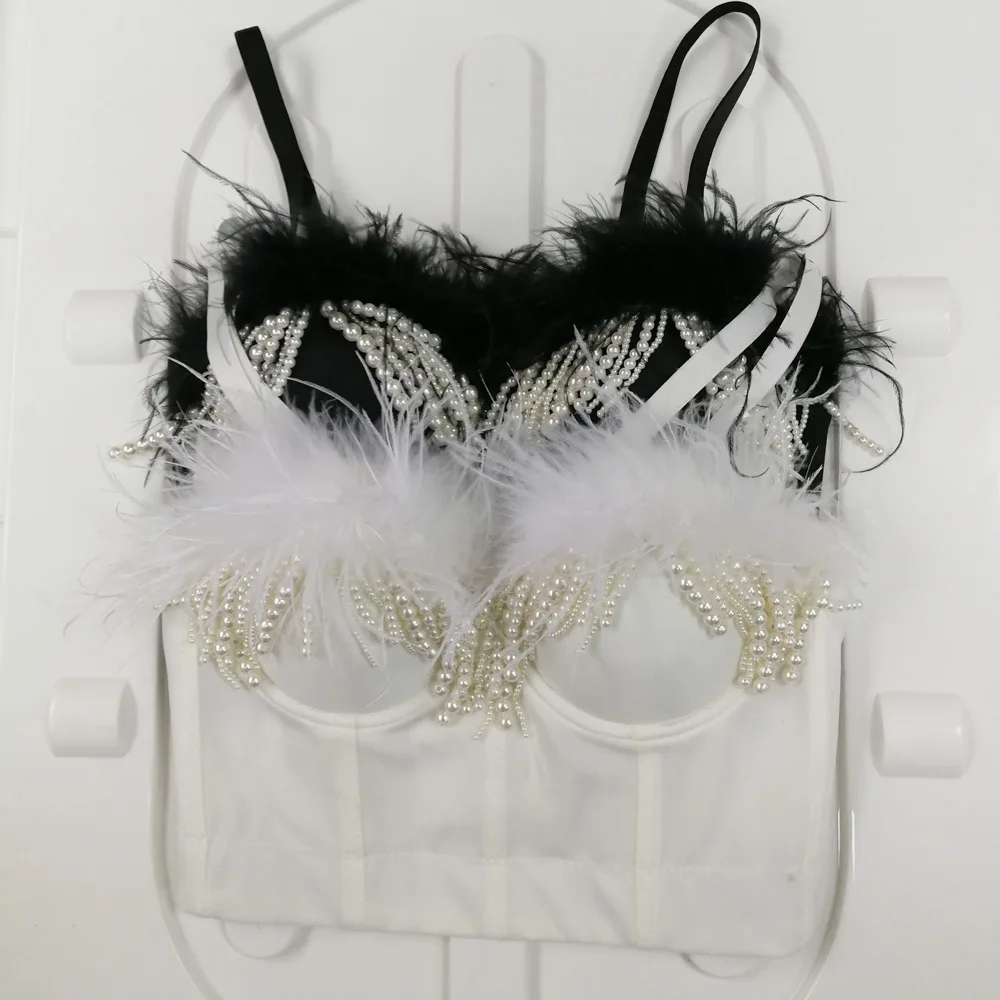 Новинка 2022 Женский Топ с перьями пикантный укороченный топ ЖЕМЧУЖНОЙ БАХРОМОЙ