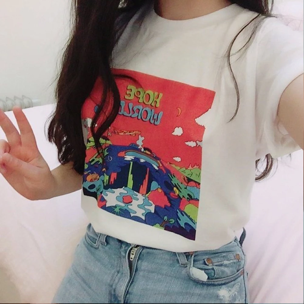 Модная женская футболка с надписью Hope World J Mixtape Hixtape Kpop классный Белый Топ