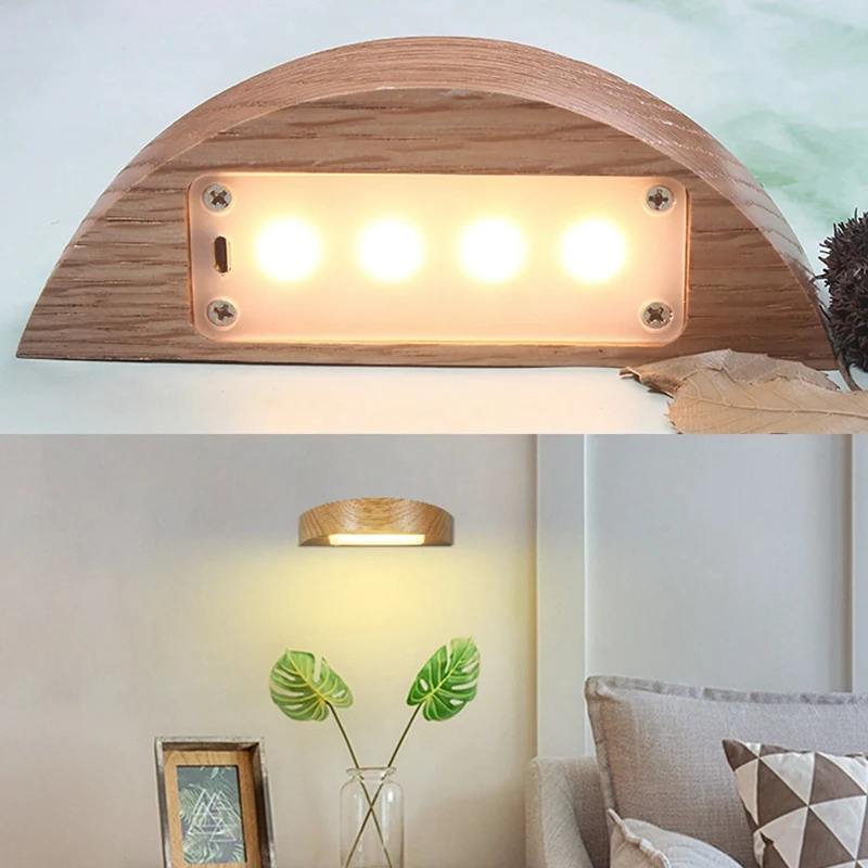 New Wooden Led Night Light Battery 1100mah Rechargeable Press Dimmable Half Moon Table Lamp Decor Atmosphere USB Nightlamp | Освещение