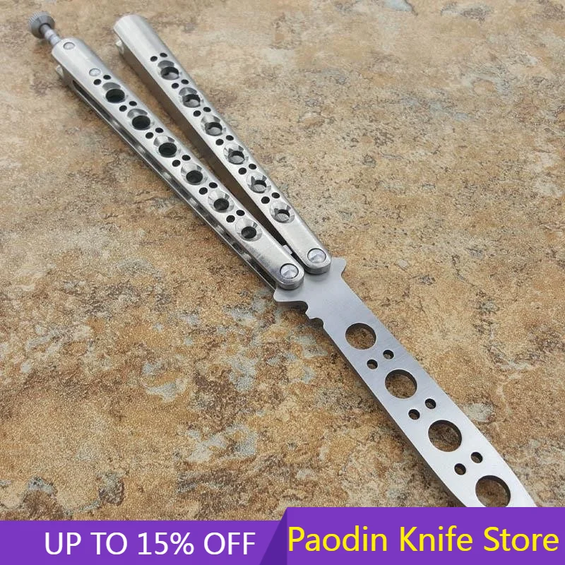 

Theone Classic BM40 Butterfly Knife Trainer Bushings Channel T4 Titanium Silver Handle 440C Blade EDC Pocket Tactical Knife Gift
