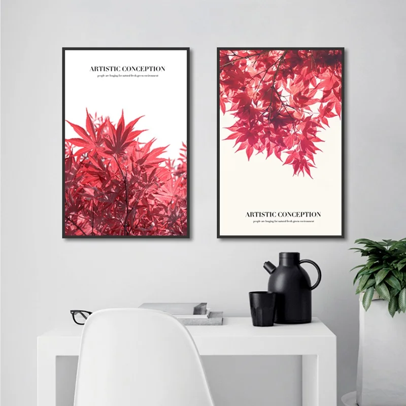 

Mordern Minimalist Natural Red Maple Leaf Canvas Painting Home Hanging Wall Art Print Aisle Decor Bedroom Custom Poster