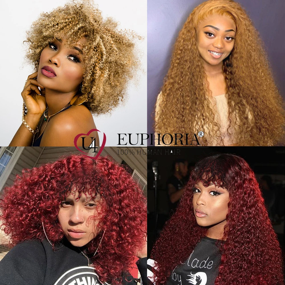 Блонд 27 кудрявые вьющиеся волосы парики с челкой Бразильские 9А Remy человеческие