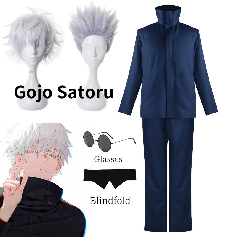 

Anime Jujutsu Kaisen Cosplay Costume Gojo Satoru Top Pants Wig School Uniform Suit Halloween Party Costumes Full Sets Wigs