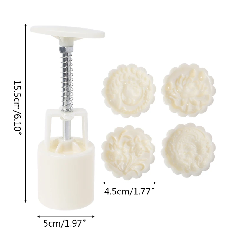 

Loong Phoenix Round Moon Cake Molds 50g Hand-Pressure 4 Stamps Chinese Cake 85DB