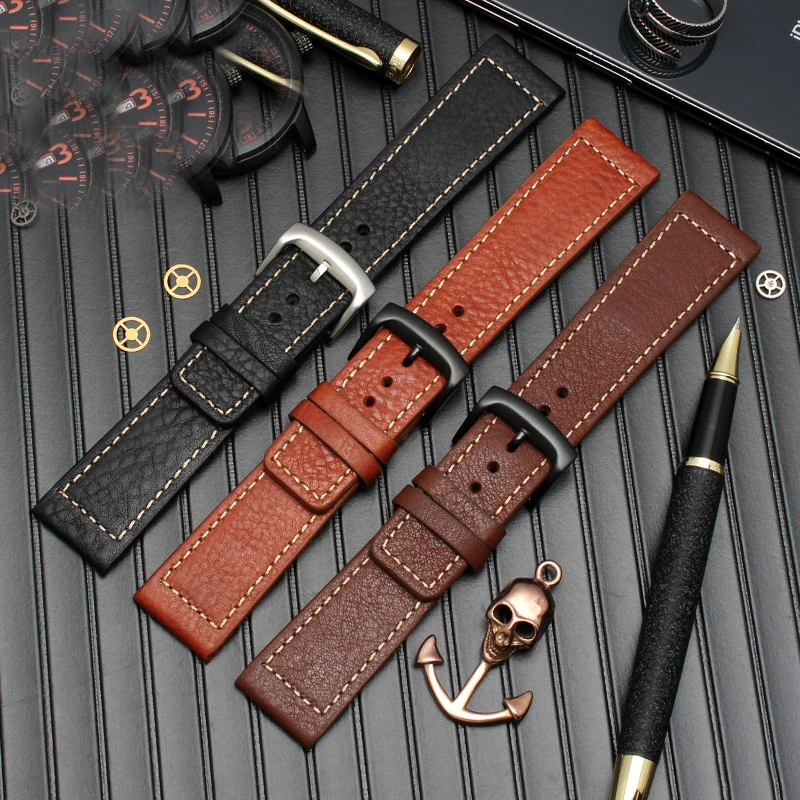Ремешок для часов из натуральной кожи 22 мм Samsung Galaxy Watch S3 Huawei GT Seiko Citizen Casio мужской