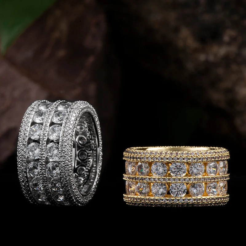 Высокое качество широкое кольцо Bling CZ Кристалл унисекс панк хип хоп кольца для