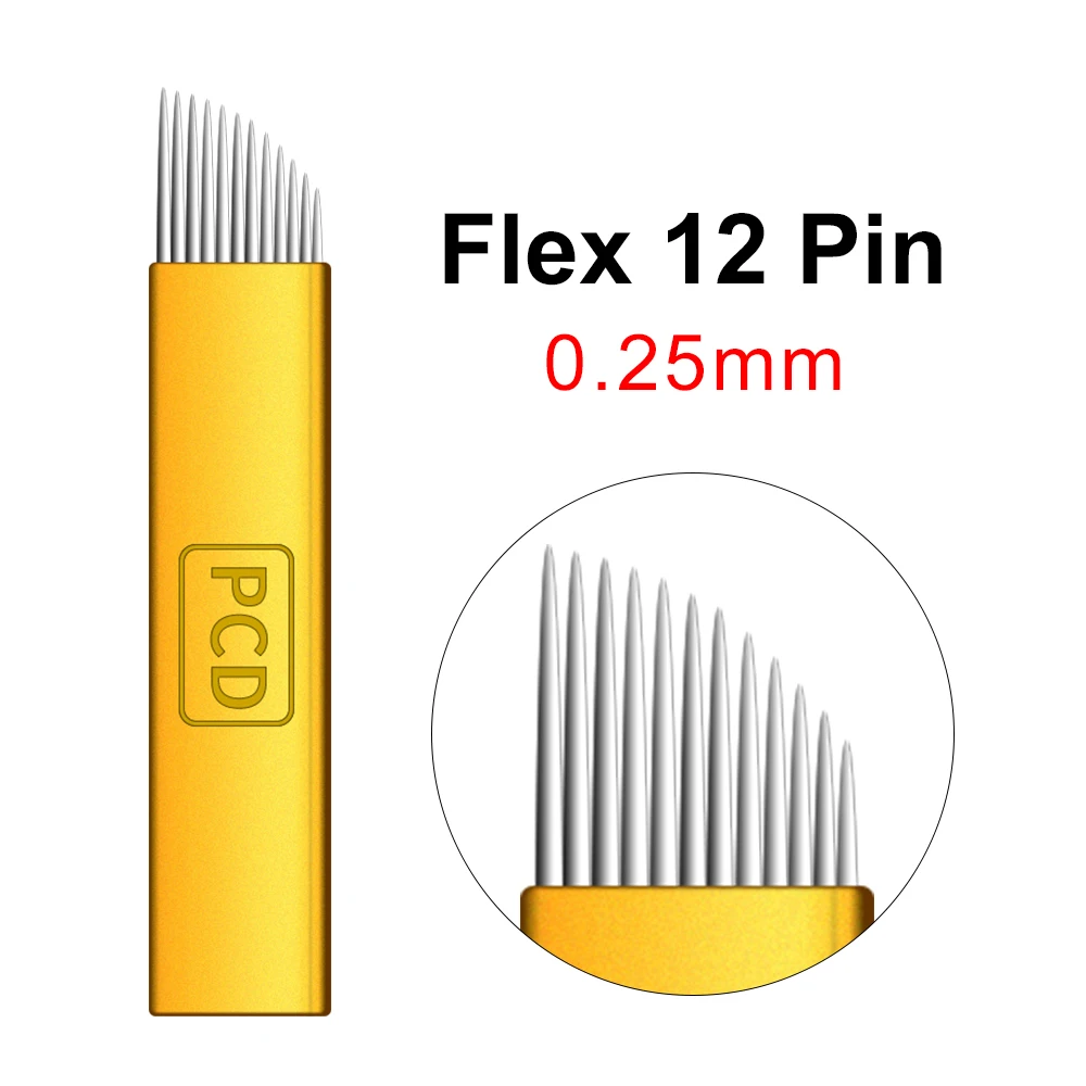 

Одноразовые микроблейдинговые лезвия PCD 12 F Pin гибкие стерилизованные иглы ручной Перманентный макияж 3D брови PMU тату жесткие 100 шт.