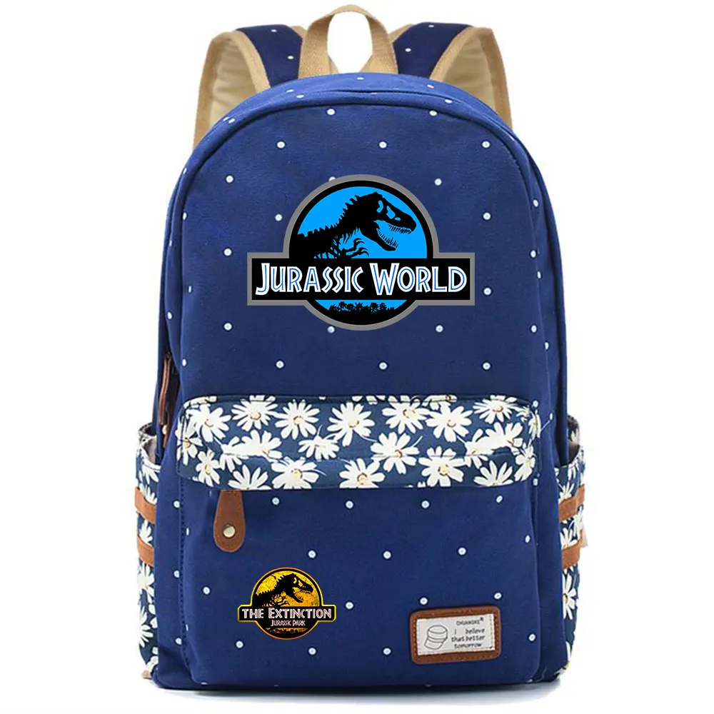 Adventure Dinosaur Jurassic Park World Flowers Dot Boy Girl School bag Women Bagpack Teenagers Canvas Lady Femme Backpack | Багаж и сумки