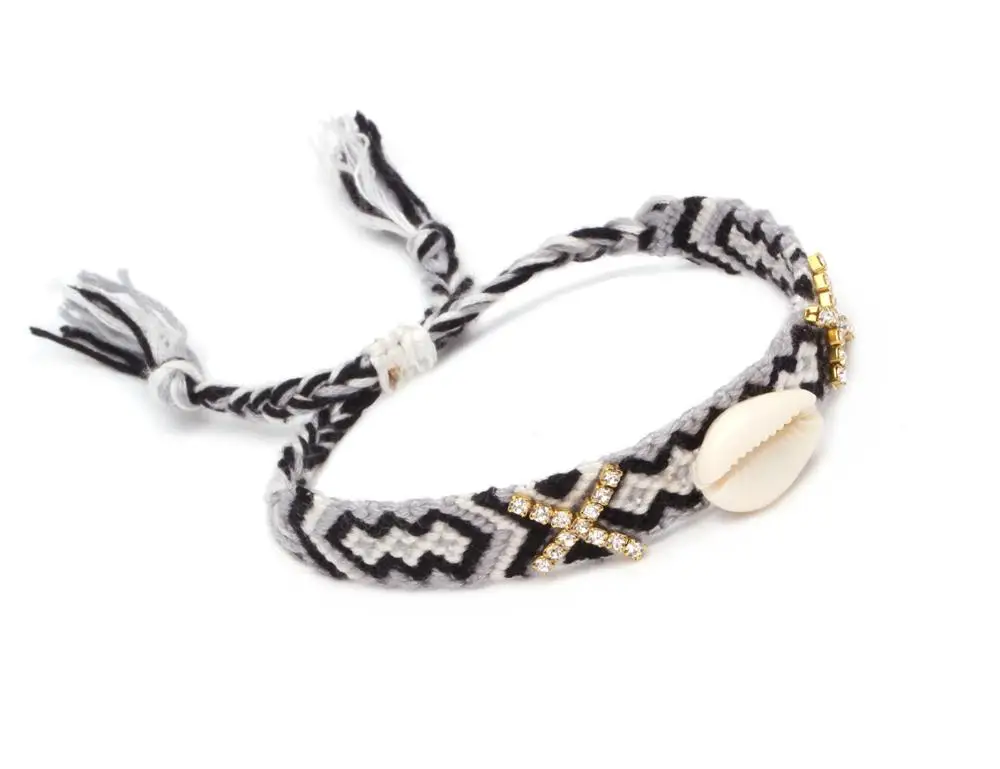 Богемский черный белый серый разноцветный браслет с цепочкой из кристаллов