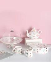pink ceramic afternoontea teapot set 250ml milk pot european cake dessert plate with lid large capacity binaural bake pan