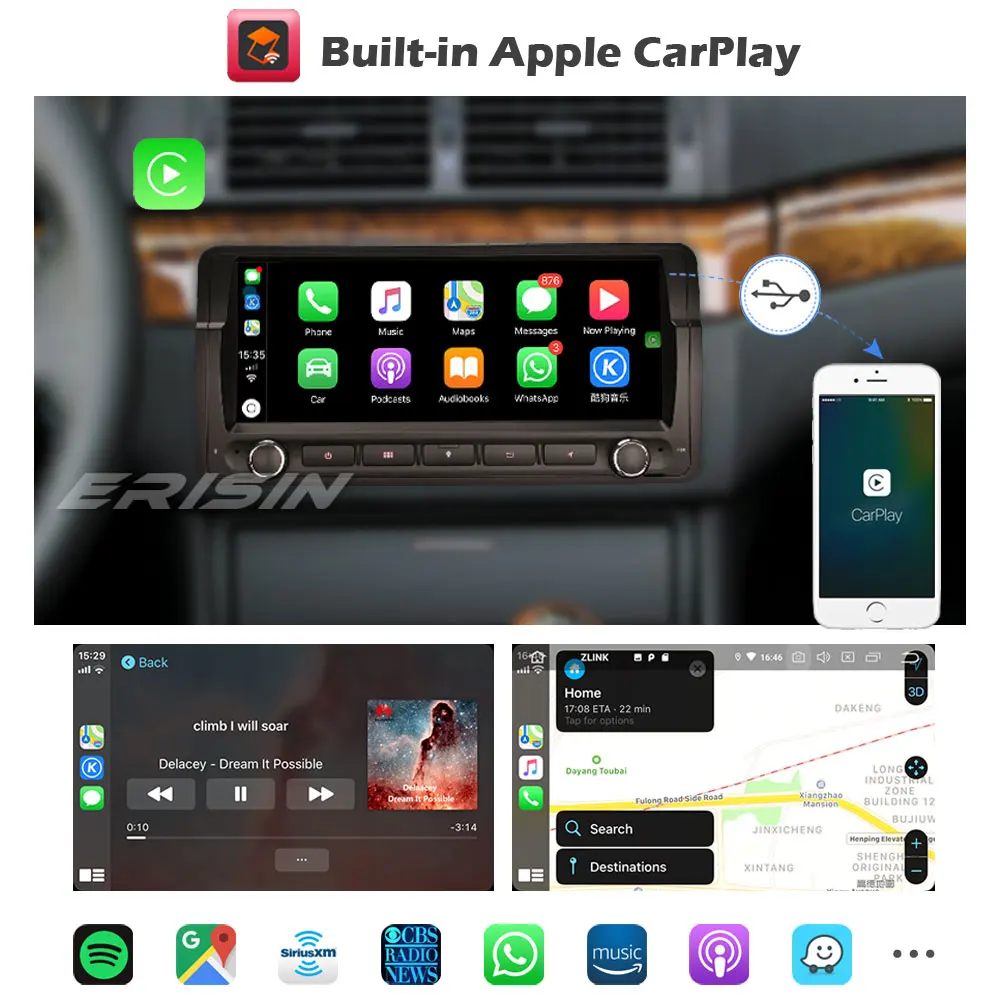 Erisin 8 &quotAndroid 10 0 Автомагнитола DAB + GPS CarPlay Wifi OBD BMW 3 серии E46 318 320 M3 ROVER 75 MG