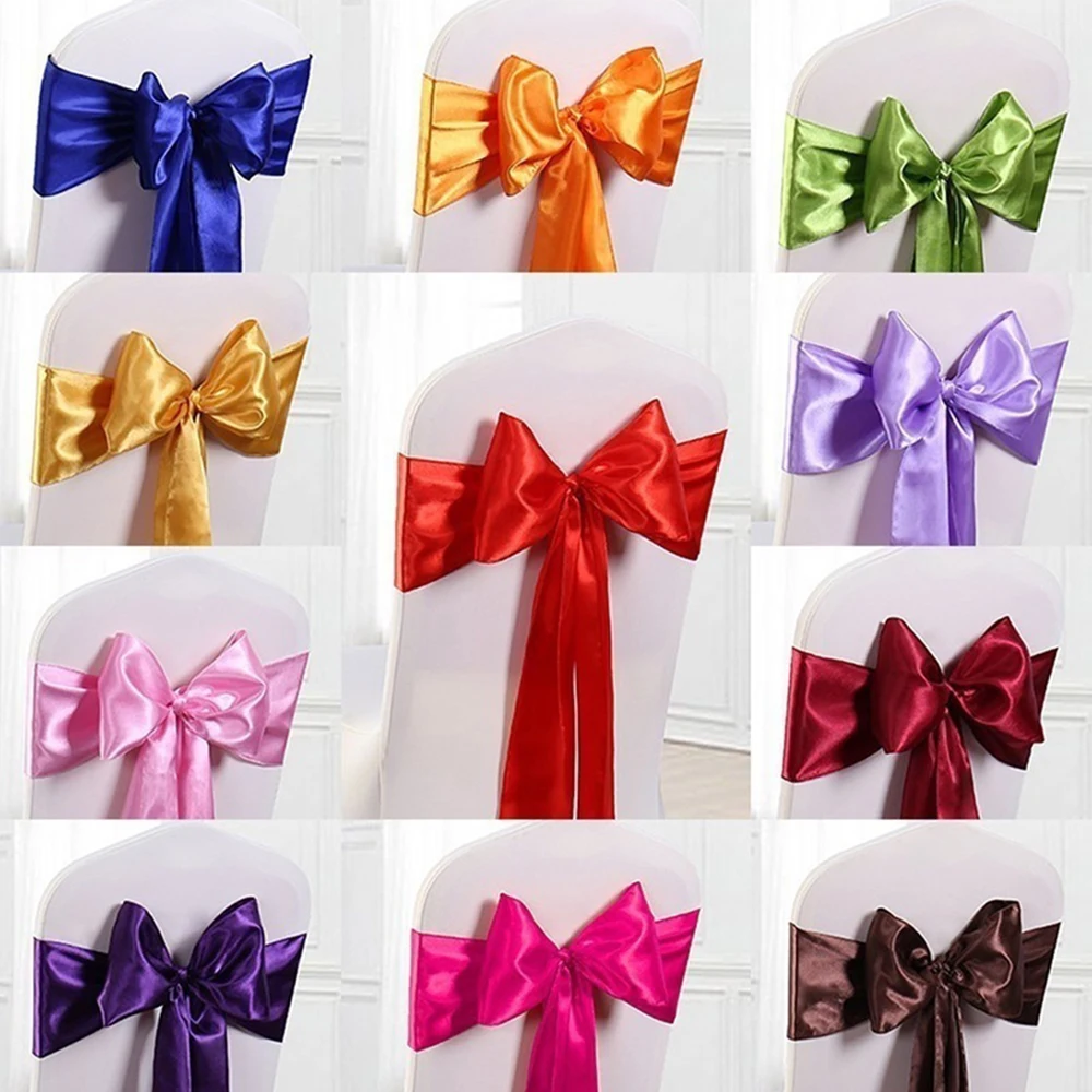 

25pcs/Lot Satin Chair Sashes 280*14cm Bow Tie Chair Sash Band For Banquet Weeding Table Decoration For Weddings Party Supplies