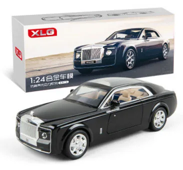 Высокая модель автомобиля из 1:24 сплава Rolls-Royce shadow, металлическая модель со звуком и светильник, игрушки для детей, подарки - Цвет: Black With Box