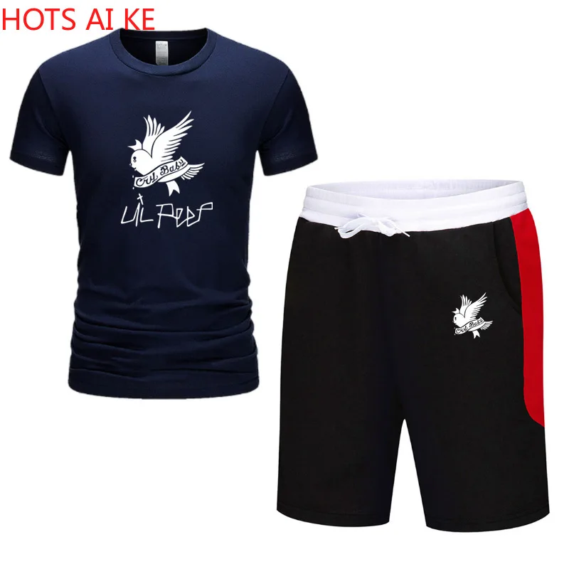 

Men's new summer men's and women's printed short-sleeved T - shirt + shorts casual sports two sets