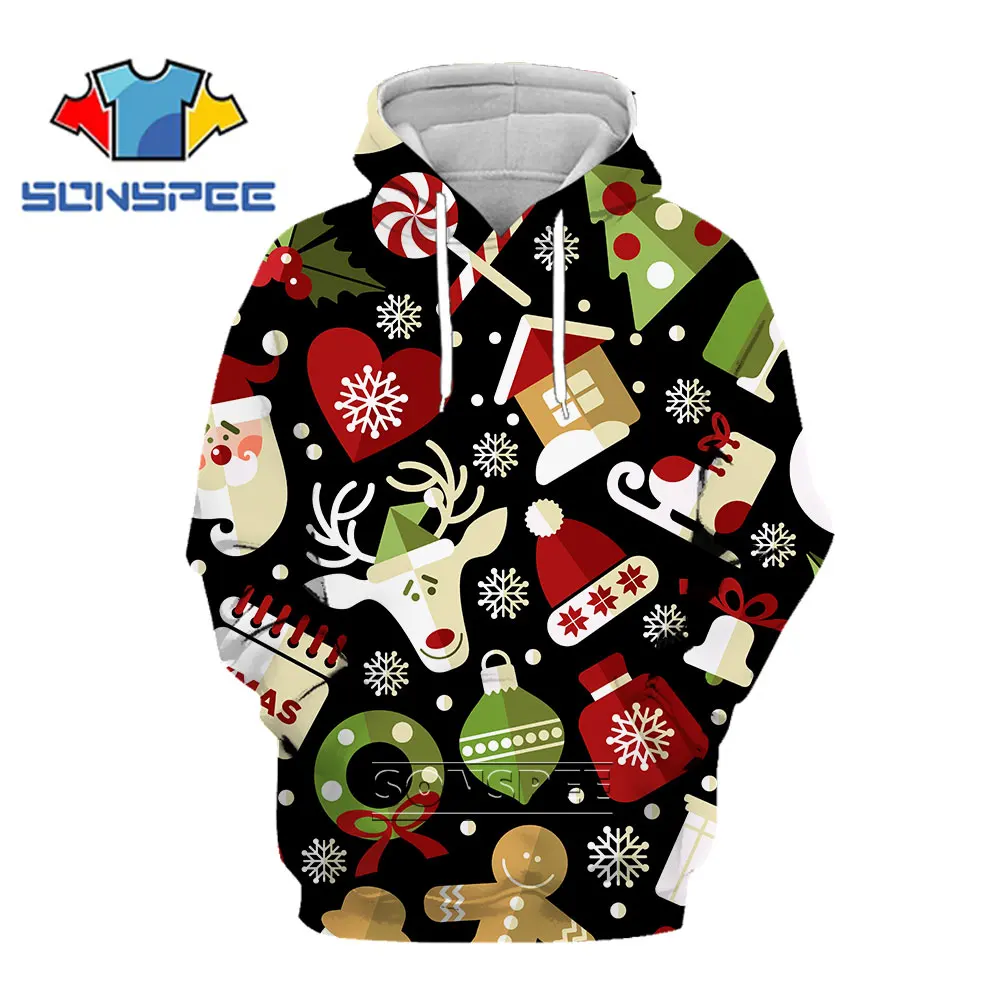 

Unisex Funny Santa Claus Elk Long Sleeve Fashion 3D Digital Print Celebrate The Holidays Hoody Interesting Christmas Gift Coat