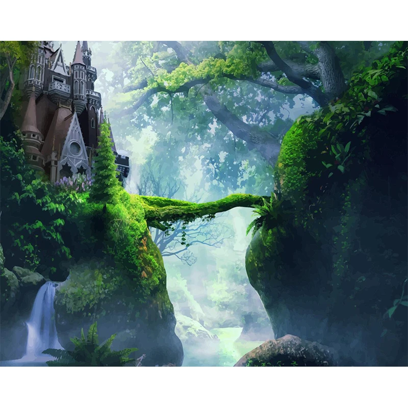 DIY живопись по номерам набор для взрослых уникальный подарок лес Замок Пейзаж