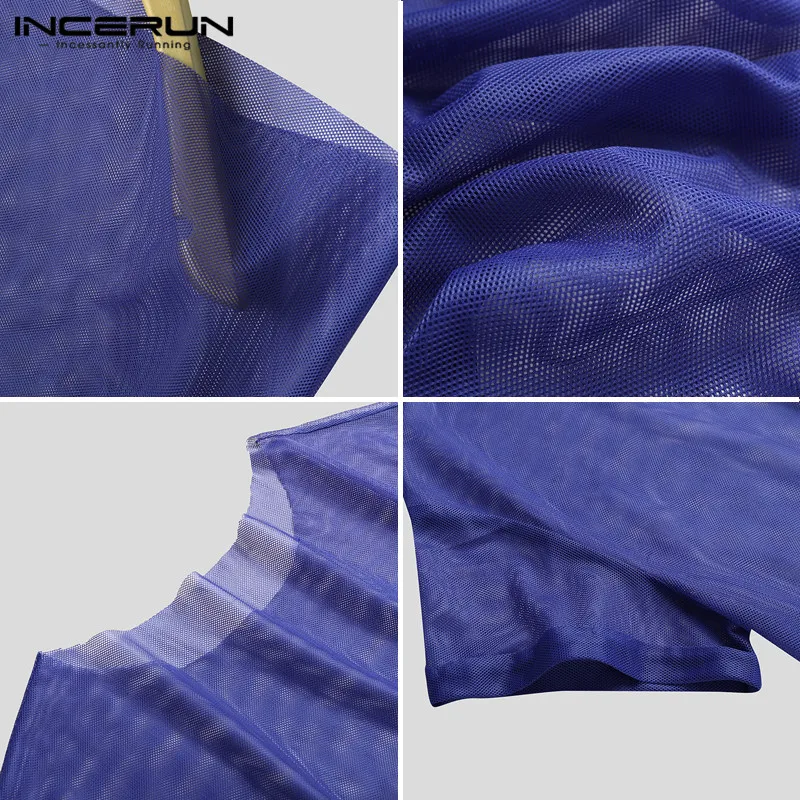 

INCERUN Men Mesh T Shirt Sexy See Through 2021 Short Sleeve O Neck Beach Vacation Tee Tops Streetwear Fashion Party T-shirts