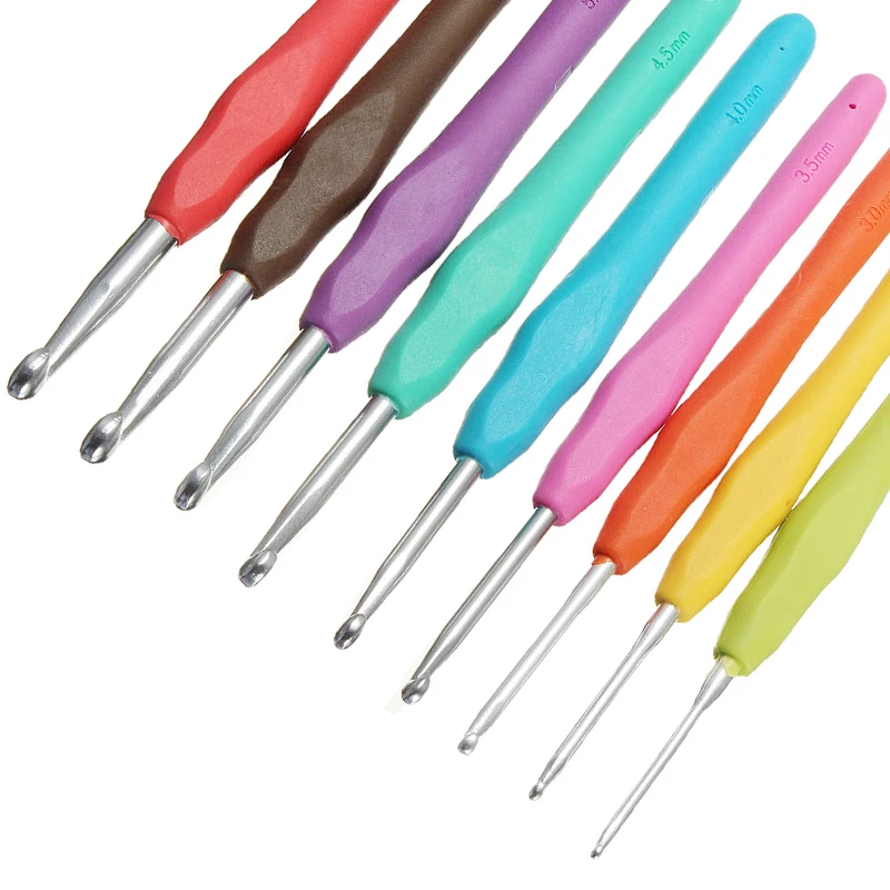 

9Pcs/Set New Cushion Grip Crochet Hooks Clover Knitting Needles 2.0-6.0mm Aluminum Colorful TPR Soft Plastic Hot