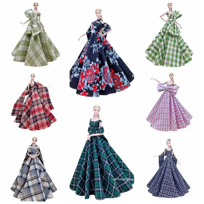 

Кукольное платье 11,5 дюйма для Барби, свадебное платье в клетку с цветочным рисунком, наряды принцессы, 1/6 BJD, аксессуары для кукол Барби, игру...