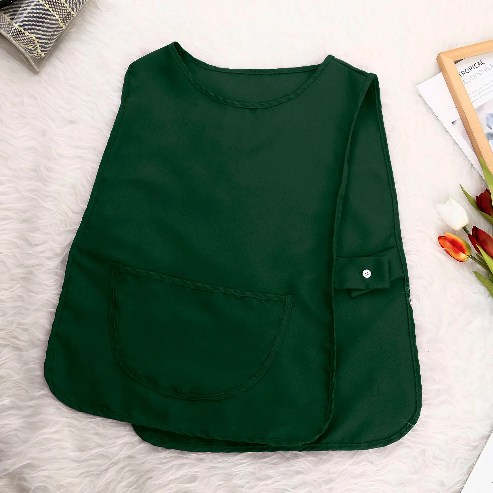 Для женщин с круглым О-образным вырезом работа серьги-гвоздики крепится фартук