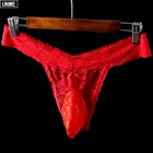 Соблазнительное Мужское нижнее белье с кружевом, Бесшовные Трусы-стринги, тонкие мужские трусы-танга, большие размеры, L-XXL