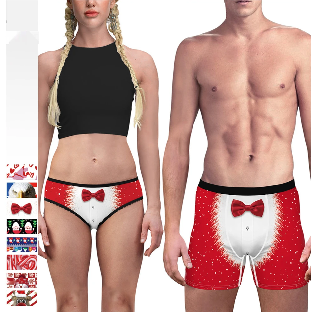 

Рождественские милые, удобные и дышащие рождественские трусы-боксеры с бантом и цифровой печатью для пар