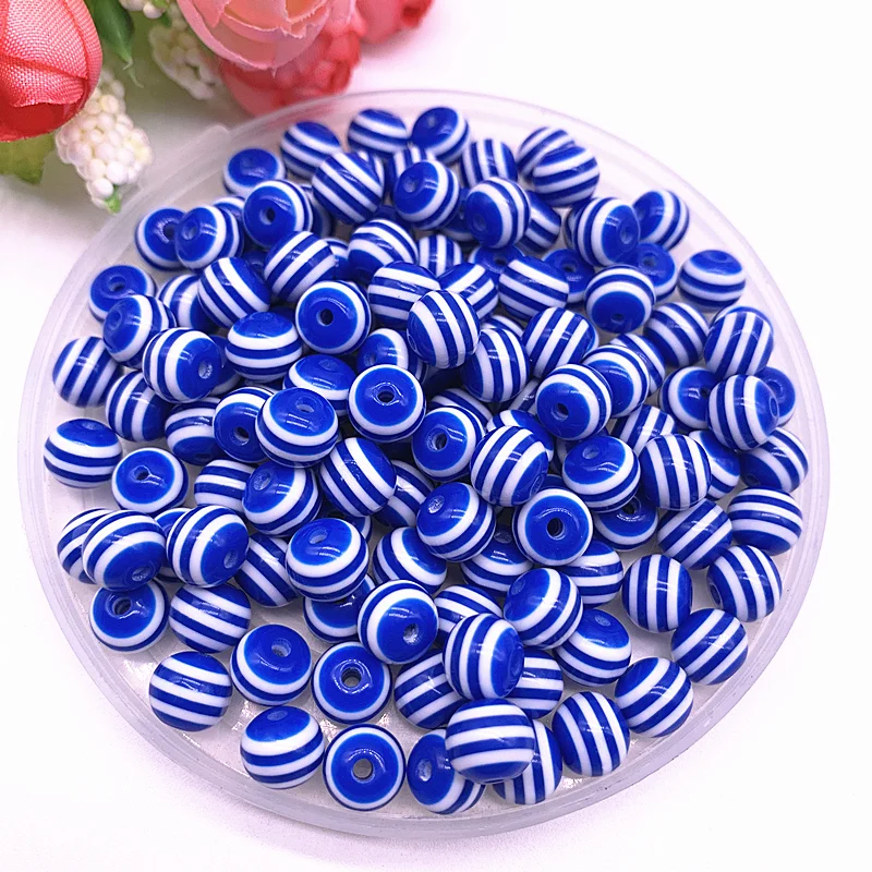 

New 6/8/10/12mm Round Resin Beads Stripe Spacer Beads for Jewelry Making Children Handcraft Department DIY Bracelet Accessories