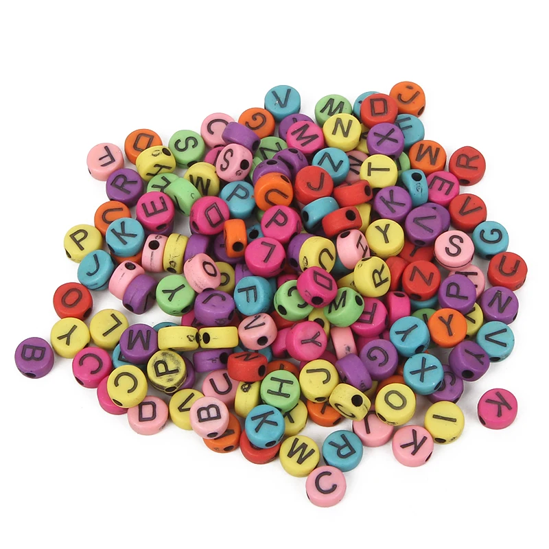 200 шт разноцветные акриловые бусины с буквенным принтом 7 мм для ювелирных