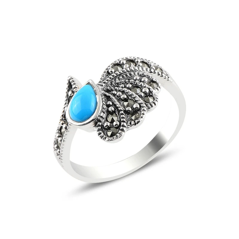 

Silverlina Silver Turquoise & Marcasite Ring