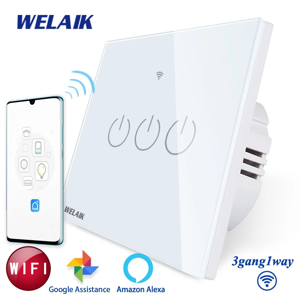 Сенсорный выключатель WELAIK UK Wi Fi настенная панель из хрустального стекла умный